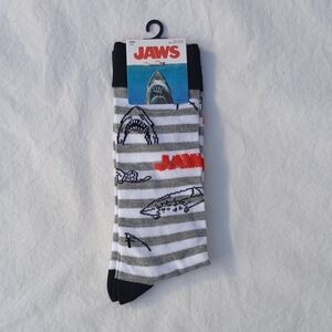 Universal Jaws Gray and White Striped Socks Casual Summer Movie Night Black Trim